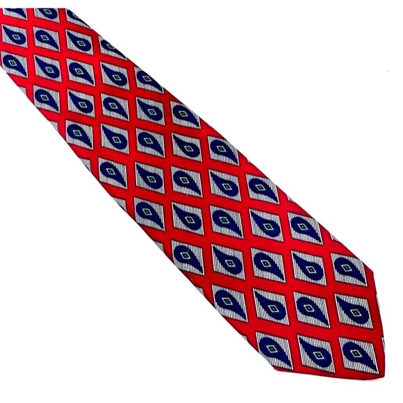 Robert Talbott Tie Vintage Paisley Teardrop Diamond Red Blue Hand Sewn USA - Picture 2 of 9